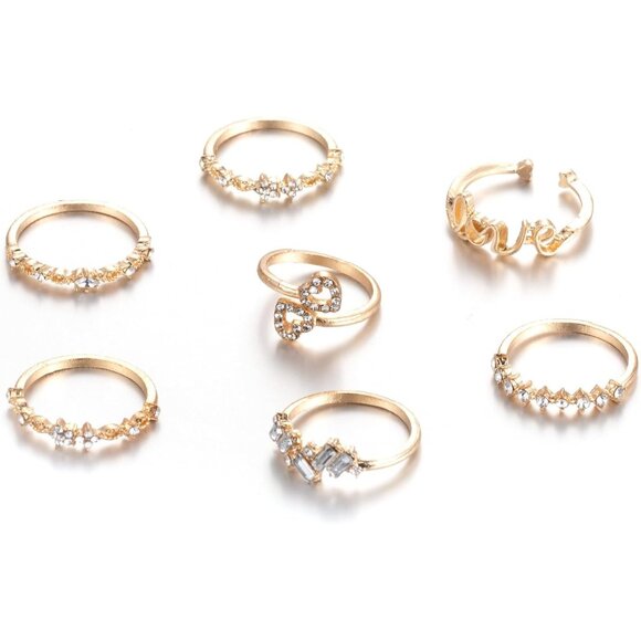 Elegant Boho Gold Crystal Stacking Rings Set - Moon, Star & Butterfly Designs - Picture 1 of 7